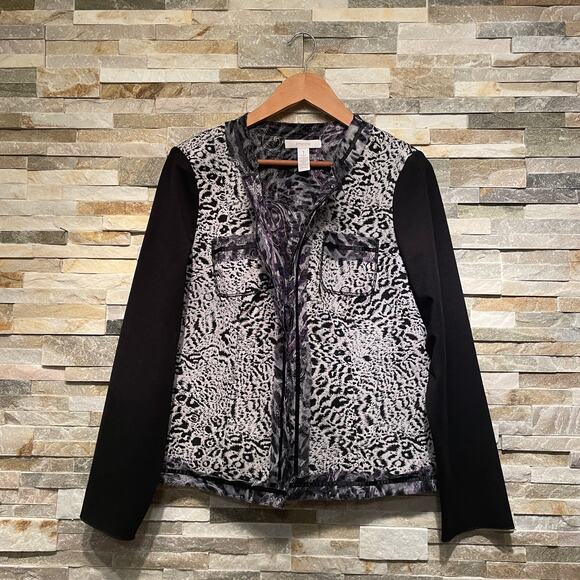 Chico’s M Animal Paisley Jacket | Leopard Stretch Knit Career Fall Capsule NWOT - Picture 1 of 7